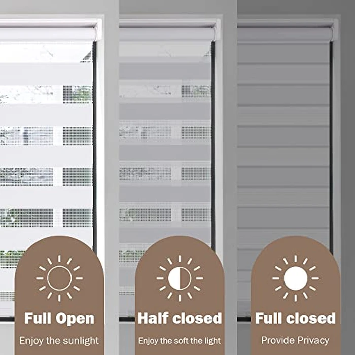 KELIXU Cordless Zebra Blinds for Windows, Dual Layer Zebra Roller Window Shades Free-Stop Blinds Sheer, Day and Night Window Shades for Home, Office, 36" W x 72" H (91 cm W x 183 cm H), White by KELIXU - Image 5