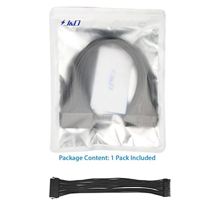 J&D ATX 24 Pin Motherboard Power Supply Sleeved Cable, ATX PSU Extension Wire, 24 Pin Male (4+20) to Female, 12 inch by J&D - Image 8