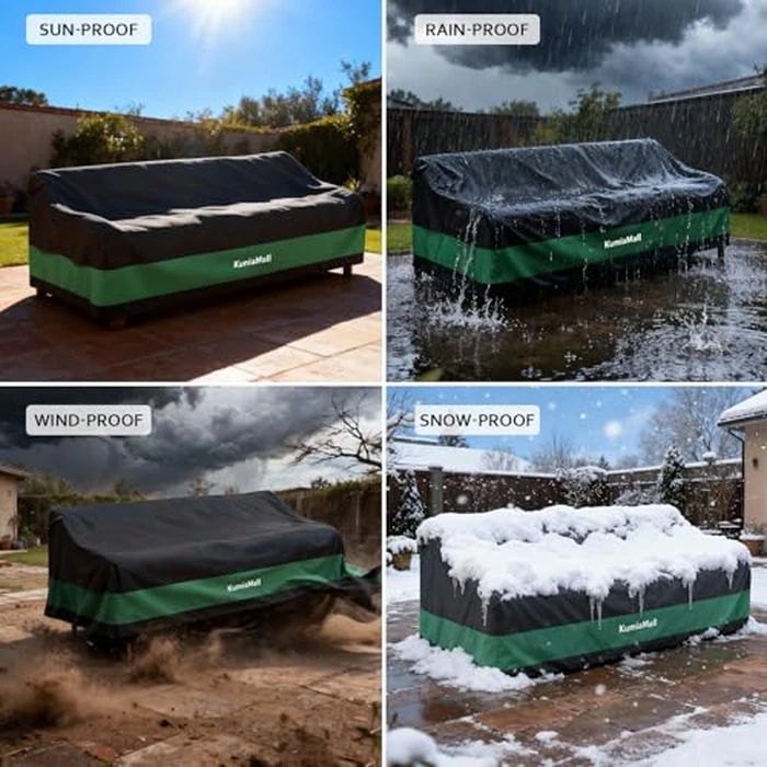 KumiaMall Patio Furniture Sofa Cover, Waterproof 3-Seater Heavy Duty Outdoor Bench Covers, 79" W x 37" D x 35" H, Four-Season Protective Outside Couch Covers Black & Green by KumiaMall - Image 4