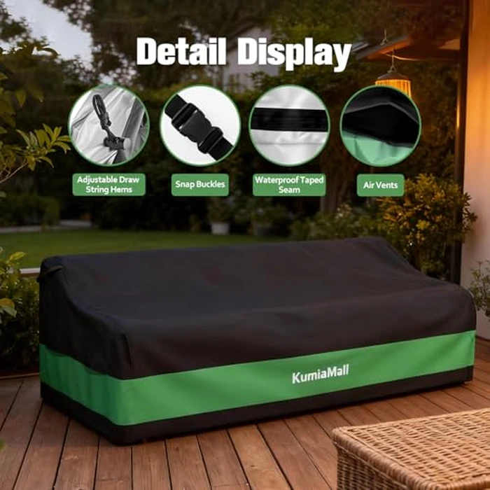 KumiaMall Patio Furniture Sofa Cover, Waterproof 3-Seater Heavy Duty Outdoor Bench Covers, 79" W x 37" D x 35" H, Four-Season Protective Outside Couch Covers Black & Green by KumiaMall - Image 5