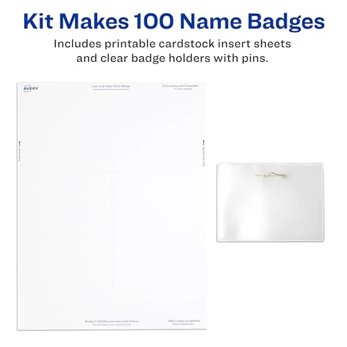 Avery Pin Style Name Badges, 3 x 4-Inches, for Laser and Inkjet Printers, White, Pack of 100 (74540) by Avery - Image 3