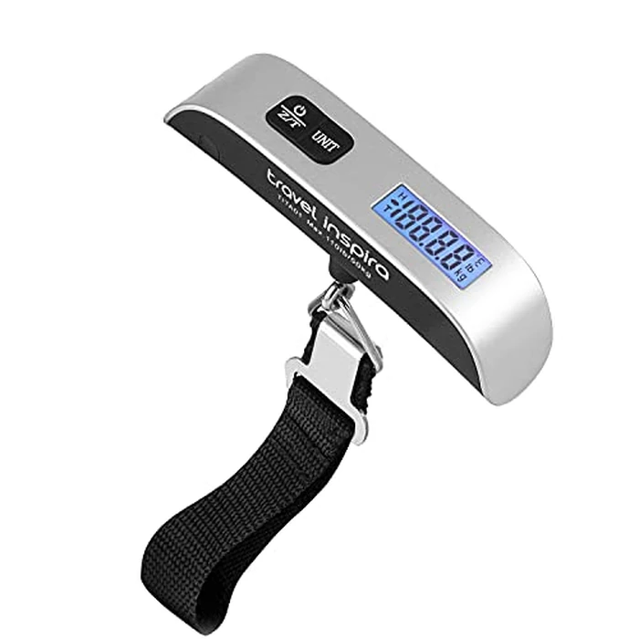 travel inspira Luggage Scale, Portable Digital Hanging Baggage Scale for Travel, Suitcase Weight Scale with Rubber Paint, 110 Pounds, Battery Included - Silver by travel inspira - Used - Like New condition