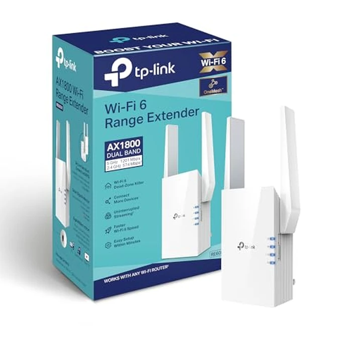 TP-Link AX1800 WiFi Extender Internet Booster RE605X-WiFi 6 Range Extender Covers up to 1500 Sq.ft and 25 Devices, Dual Band, Up to 1.8Gbps Speed, AP Mode w/Gigabit Port, APP Setup, OneMesh Compatible by TP-Link - Used - Good condition - CA$65.35