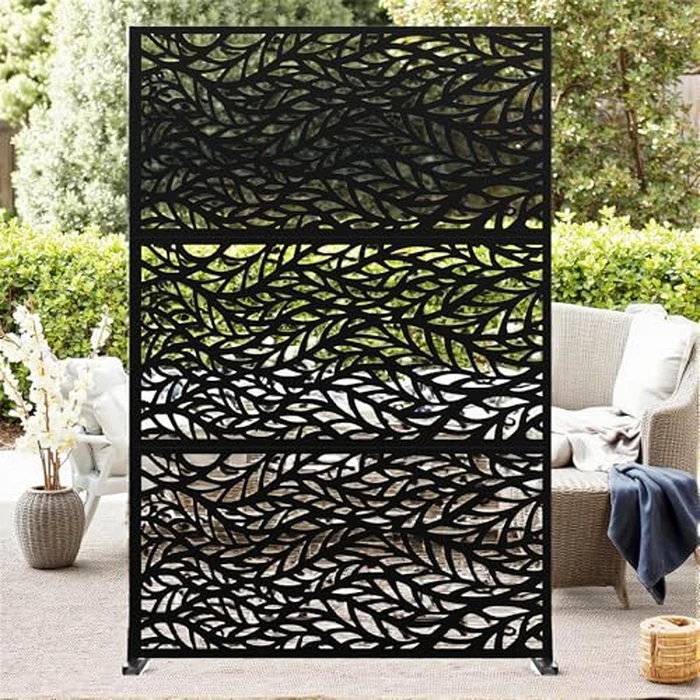 GarveeLife Metal Privacy Screen 72" h x 47" w, Outdoor Privacy Screens and Panels, Freestanding Decorative Fence for Patio Lawn Garden Deck Balcony, 3-Panel with Stand for Outdoor & Indoor Use by GarveeLife - Used - Like New condition - US$96.21