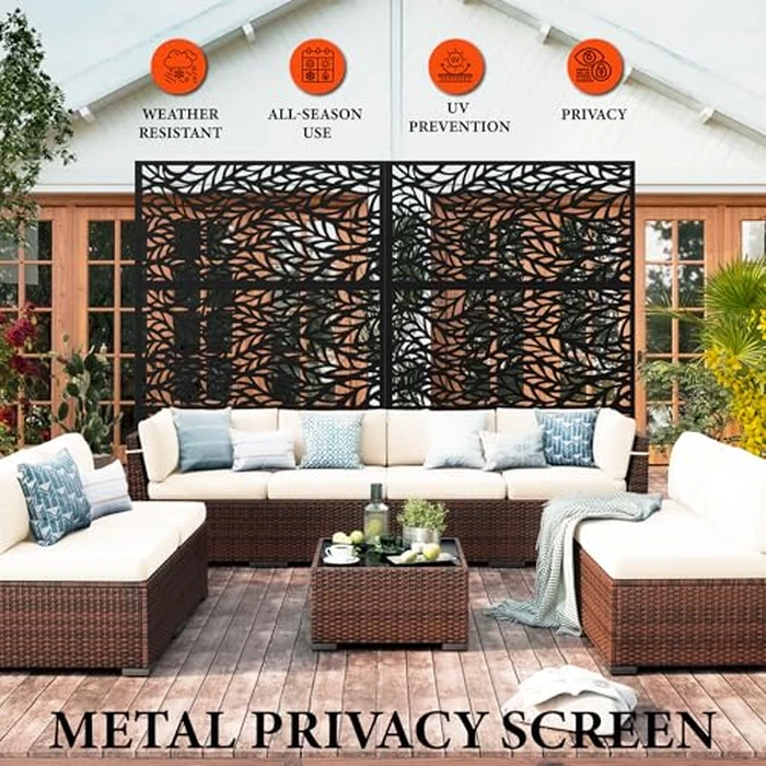GarveeLife Metal Privacy Screen 72" h x 47" w, Outdoor Privacy Screens and Panels, Freestanding Decorative Fence for Patio Lawn Garden Deck Balcony, 3-Panel with Stand for Outdoor & Indoor Use by GarveeLife - Image 4
