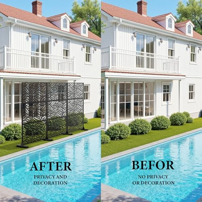 GarveeLife Metal Privacy Screen 72" h x 47" w, Outdoor Privacy Screens and Panels, Freestanding Decorative Fence for Patio Lawn Garden Deck Balcony, 3-Panel with Stand for Outdoor & Indoor Use by GarveeLife - Image 7