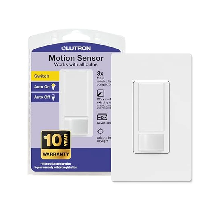 Lutron Maestro Motion Sensor Light Switch w/Wallplate for Bathroom, Garage, Laundry Room, Closet, for Light Bulbs, Occupancy and Vacancy Sensor, Single-Pole Only, No Neutral Req, MS-OPS2HW-WH, White by Lutron - Used - Like New condition - CA$25.74
