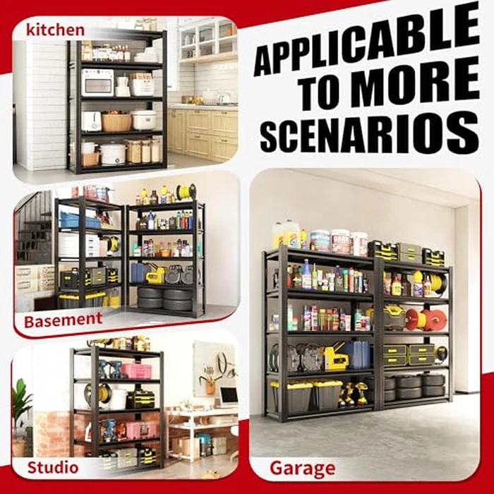 FOSTOKO Storage Shelves, 5-Tier Garage Shelving, Adjustable Heavy Duty Shelving Units, Metal Industrial Utility Organizer Storage Racks for Basement,Kitchen,Warehouse,Pantry,12" Dx27.5" Wx60" H by FOSTOKO - Image 6