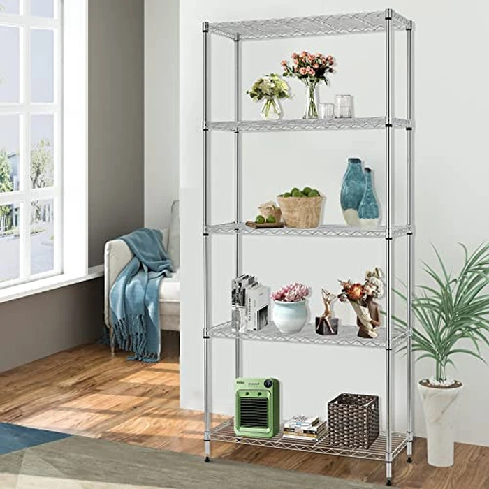 FDW 14" Dx24" Wx60" H Wire Shelving Unit Metal Commercial Shelf with 5 Tier Layer Rack Strong Steel for Restaurant Garage Pantry Kitchen Garage,Chrome by FDW - Image 6
