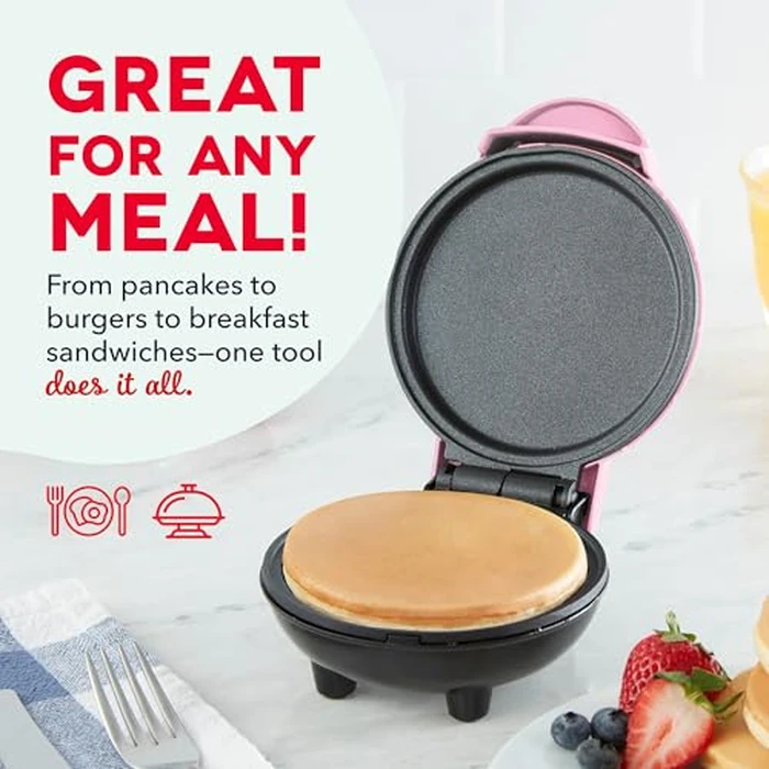 Dash Mini Maker Griddle - Compact Griddle for Creative Homemade Treats - PTFE nonstick surface, Quick Heat-Up System & Space-Saving Design - Pink by DASH - Image 5