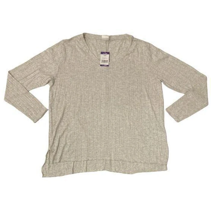 Mote Women's V-Neck Stretch Long Sleeve Ribbed Shirt XXL - Marled Oatmeal by Mote - Refurbished - Brand New condition - US$20.48