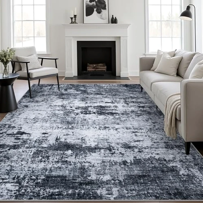 6x9 Area Rug Living Room Rug: Washable Modern Abstract Soft Thin Rug Indoor Floor No Slip Stain Resistant Carpet for Bedroom Dining Room Farmhouse Nursery Home Office - Black by FXRHLP - Used - Like New condition - US$50.99