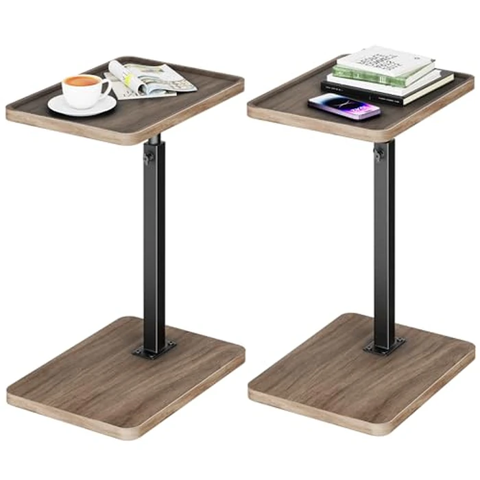 LAKEMID TV Sofa TrayTable Set of 2, 360 degrees Swivel Side Table,Height Adjustable TV Tray, C Shaped Snack End Table for Couch, Bed, Small Living Room Table,Rustic Brown by LAKEMID - Image 1