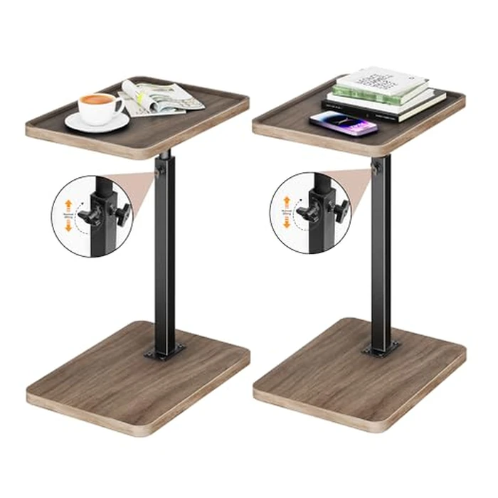 LAKEMID TV Sofa TrayTable Set of 2, 360 degrees Swivel Side Table,Height Adjustable TV Tray, C Shaped Snack End Table for Couch, Bed, Small Living Room Table,Rustic Brown by LAKEMID - Image 8
