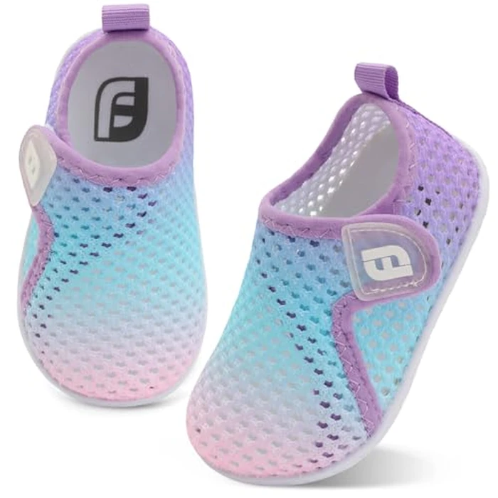 Toddler Boys Girls Cute Aqua Water Shoes Breathable Lightweight Sneakers for Beach Sandals Summer Shoes Water Sports Mesh GrBluePinkPurple 2-2.5 Years Toddler by JOINFREE - Image 1