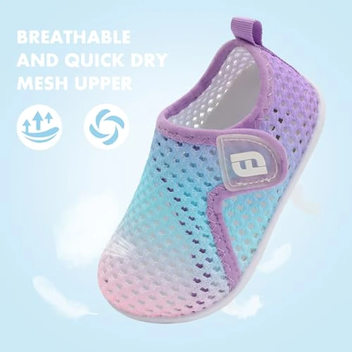 Toddler Boys Girls Cute Aqua Water Shoes Breathable Lightweight Sneakers for Beach Sandals Summer Shoes Water Sports Mesh GrBluePinkPurple 2-2.5 Years Toddler by JOINFREE - Image 4