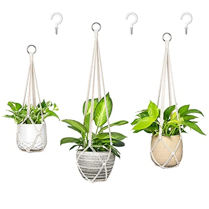 Dahey Macrame Plant Hanger Set of 3 with Hooks Indoor Hanging Planter Basket 35"/29"/23" Handmade Woven Cotton Rope Flower Pot Crochet Plant Holder Stand for Boho Home Decor No Tassels,Beige by Dahey - Used - Like New condition - CA$18.04