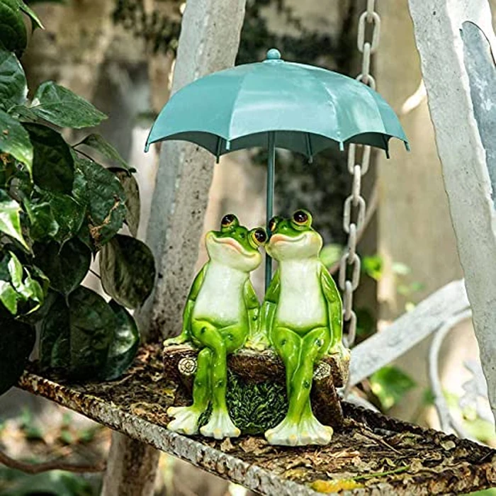 Jy.Cozy Frog Statue Garden - Resin Happy Couple Frogs on Bench Figurines - Summer Decorations for Patio, Yard, Lawn, Porch - Cute Garden Frog Decor - Ornament Gift by Jy.Cozy - Image 2