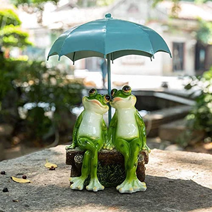 Jy.Cozy Frog Statue Garden - Resin Happy Couple Frogs on Bench Figurines - Summer Decorations for Patio, Yard, Lawn, Porch - Cute Garden Frog Decor - Ornament Gift by Jy.Cozy - Image 3