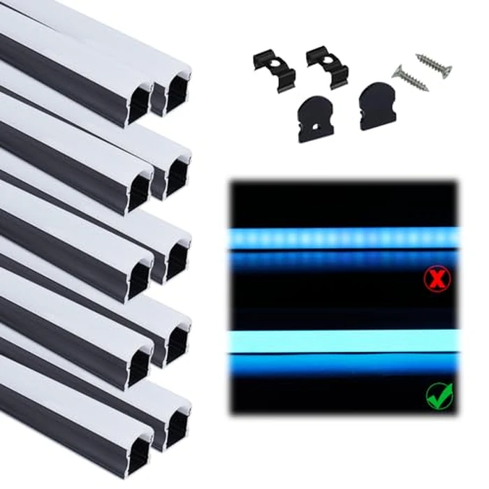 Muzata 10Pack 3.3FT/1M Excellent Spotless LED Channel System with Milky White Cover Black Aluminum U Shape LED Strip Diffuser Channel U108 BW 1M by Muzata - Image 1