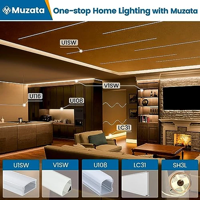 Muzata 10Pack 3.3FT/1M Excellent Spotless LED Channel System with Milky White Cover Black Aluminum U Shape LED Strip Diffuser Channel U108 BW 1M by Muzata - Image 5