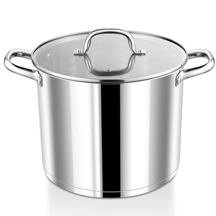 P&P CHEF 10 QT Stock Pot with Lid, Stainless Steel Large Cooking Pot, Soup Canning Stockpot for Stewing Simmering, Tri-ply Bottom for All Stoves, Heavy-Duty &Dishwasher Safe & Food-Grade by P&P CHEF - Used - Like New condition - US$42.74