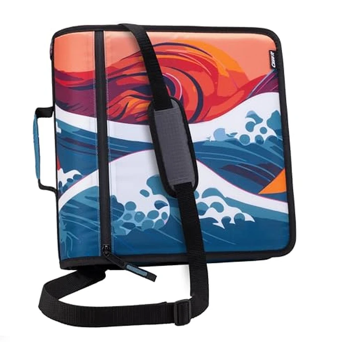Case-it Might Zip Tab Zipper Binder, 3" O-Ring with 5-Color tabbes, Expanding File Folder and Shoulder Strap and Handle, D-146-Wave by Case it - Used - Acceptable condition - CA$25.13
