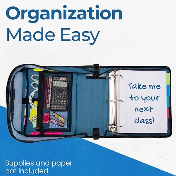 Case-it Might Zip Tab Zipper Binder, 3" O-Ring with 5-Color tabbes, Expanding File Folder and Shoulder Strap and Handle, D-146-Wave by Case it - Image 4
