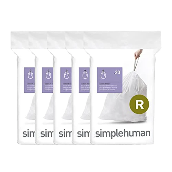 simplehuman Code R 100 Count, Dispenser Pack Custom Fit Liners, Drawstring Trash Bags, 10L / 2.6 Gallons, White by simplehuman - Used - Good condition