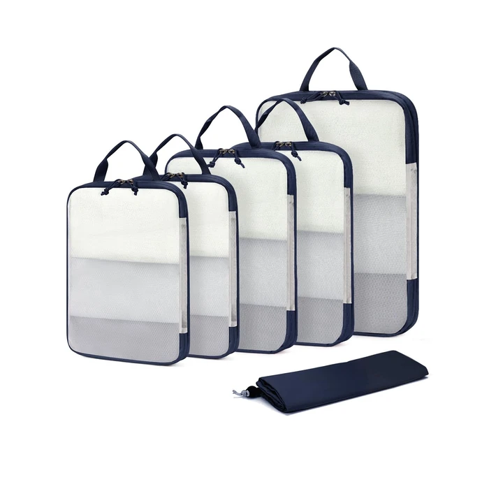 ECOHUB 6 Set Compression Packing Cubes, Lightweight Cruise Ship Vacation Travel Essentials, Durable Travel Accessories for Suitcase Luggage Organizer Bags Set with YKK Zippers Shoe Bag, Dark Blue by ECOHUB - Used - Like New condition - US$13.62