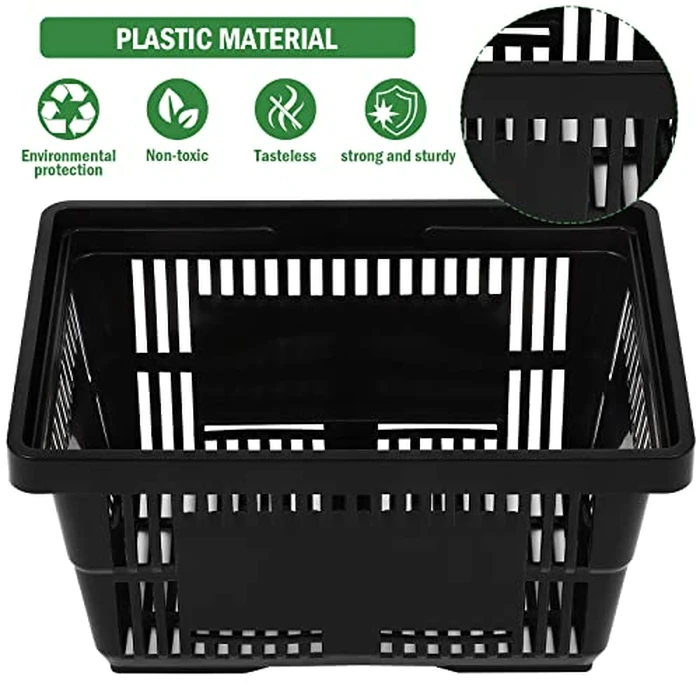 12PCS Shopping Baskets with Handles, 21L Durable Plastic Shopping Cart, Portable Grocery Basket for Supermarket Retail Shop Book Store Laundry, Black by FAHKNS - Image 2