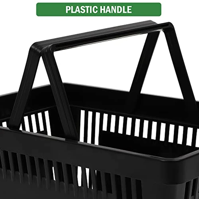 12PCS Shopping Baskets with Handles, 21L Durable Plastic Shopping Cart, Portable Grocery Basket for Supermarket Retail Shop Book Store Laundry, Black by FAHKNS - Image 3
