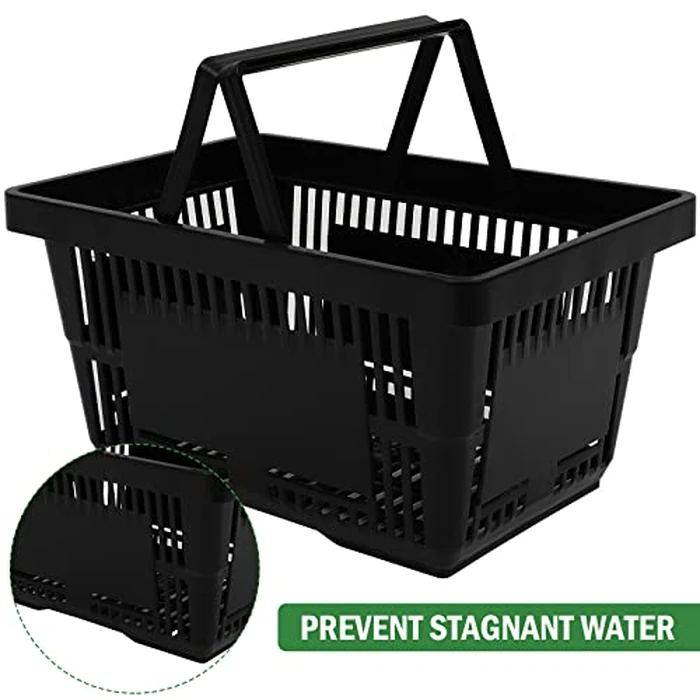 12PCS Shopping Baskets with Handles, 21L Durable Plastic Shopping Cart, Portable Grocery Basket for Supermarket Retail Shop Book Store Laundry, Black by FAHKNS - Image 4