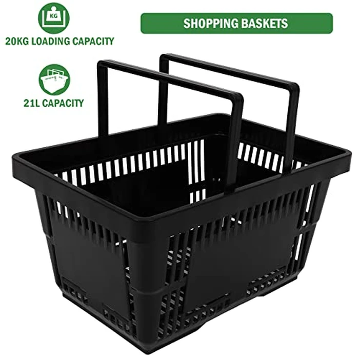 12PCS Shopping Baskets with Handles, 21L Durable Plastic Shopping Cart, Portable Grocery Basket for Supermarket Retail Shop Book Store Laundry, Black by FAHKNS - Image 5