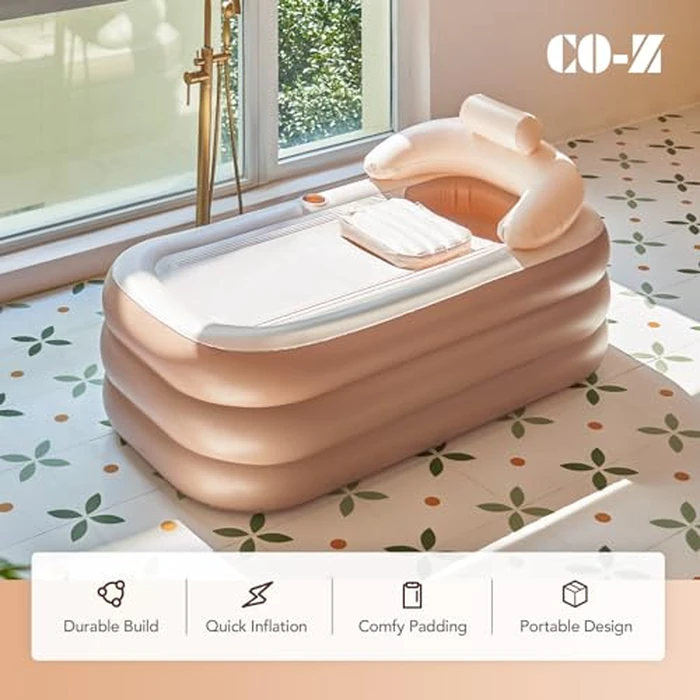 CO-Z Inflatable Bathtub with Electric Air Pump and Bath Pillow Headrest, Portable Blow Up Bath Tub for Adults, Outdoor & Indoor Freestanding Foldable Spa Tub with Cover Drainage Cup Holder,Brown by CO-Z - Image 2