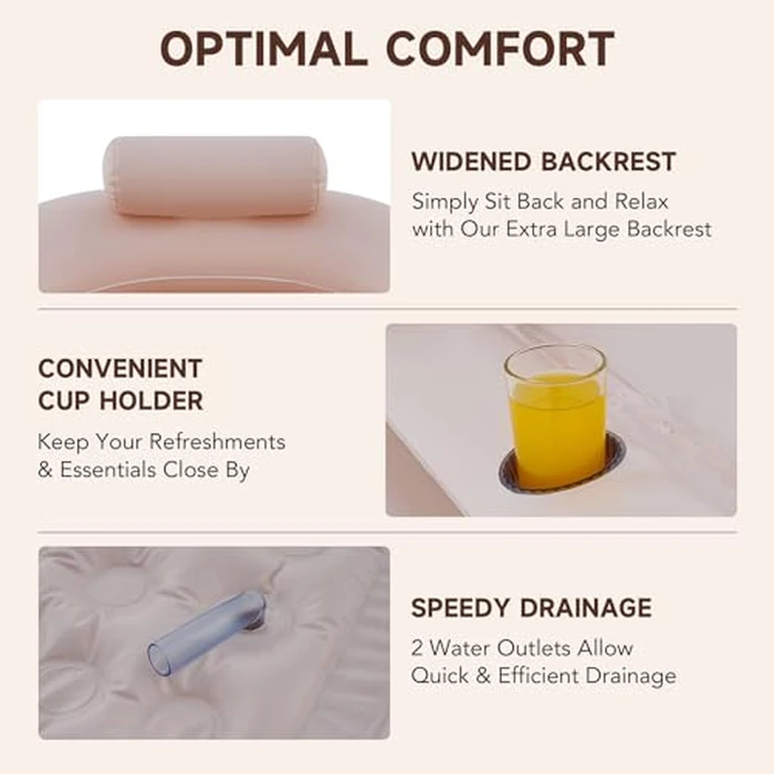 CO-Z Inflatable Bathtub with Electric Air Pump and Bath Pillow Headrest, Portable Blow Up Bath Tub for Adults, Outdoor & Indoor Freestanding Foldable Spa Tub with Cover Drainage Cup Holder,Brown by CO-Z - Image 5