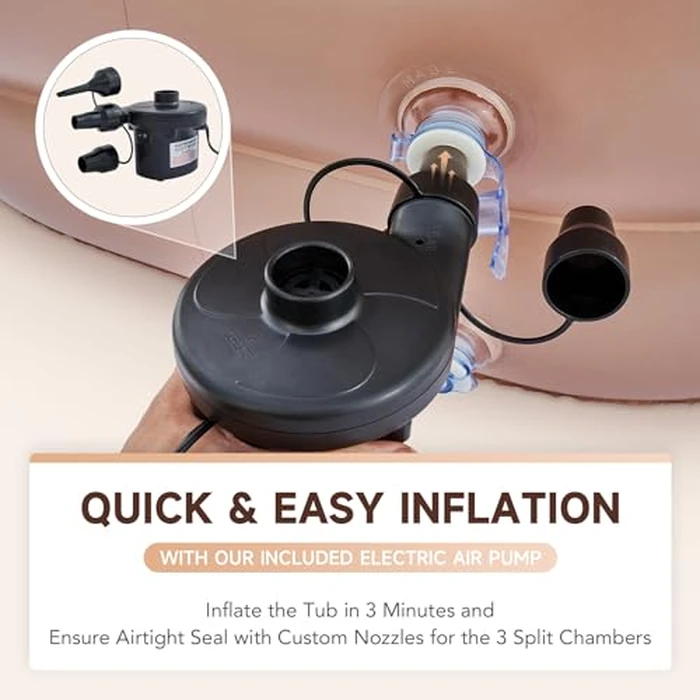 CO-Z Inflatable Bathtub with Electric Air Pump and Bath Pillow Headrest, Portable Blow Up Bath Tub for Adults, Outdoor & Indoor Freestanding Foldable Spa Tub with Cover Drainage Cup Holder,Brown by CO-Z - Image 7