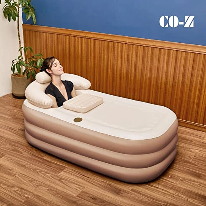 CO-Z Inflatable Bathtub with Electric Air Pump and Bath Pillow Headrest, Portable Blow Up Bath Tub for Adults, Outdoor & Indoor Freestanding Foldable Spa Tub with Cover Drainage Cup Holder,Brown by CO-Z - Image 8