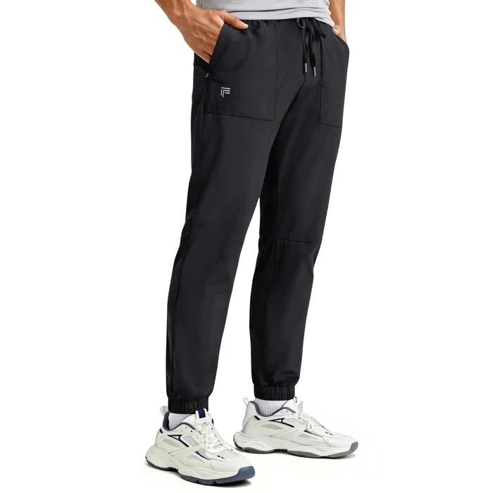 FOGFIRE Men's Casual Tapered Joggers with Zipper Pockets, Athletic Running Pants Lightweight Quick Dry Workout Sweatpants-Black S by FOGFIRE - Used - Like New condition - US$13.87