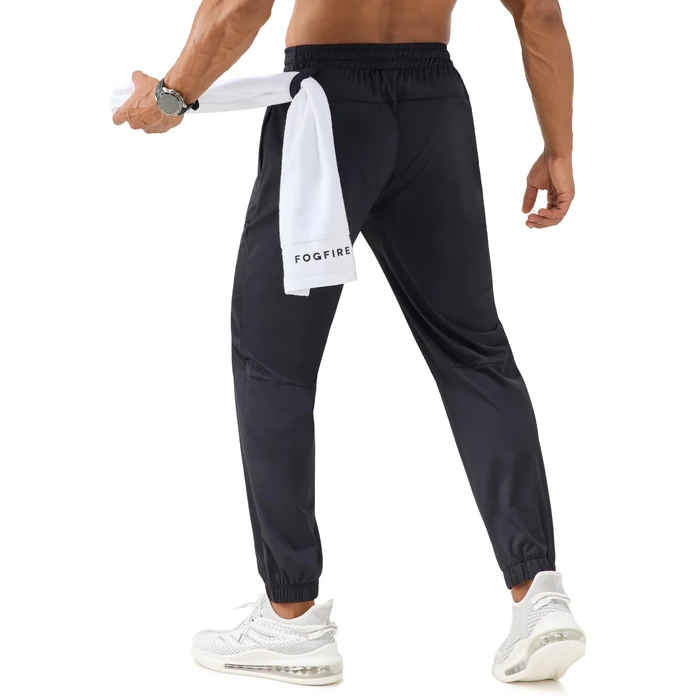 FOGFIRE Men's Casual Tapered Joggers with Zipper Pockets, Athletic Running Pants Lightweight Quick Dry Workout Sweatpants-Black S by FOGFIRE - Image 2