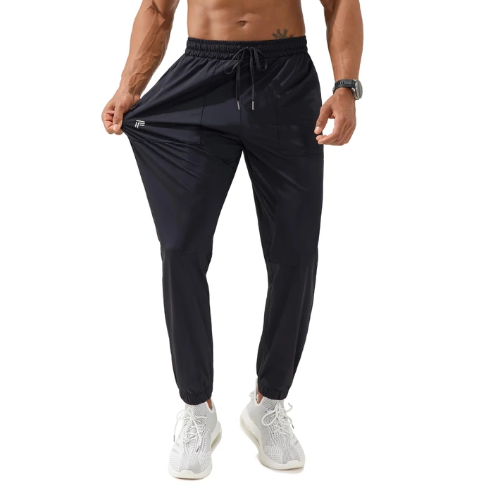 FOGFIRE Men's Casual Tapered Joggers with Zipper Pockets, Athletic Running Pants Lightweight Quick Dry Workout Sweatpants-Black S by FOGFIRE - Image 3