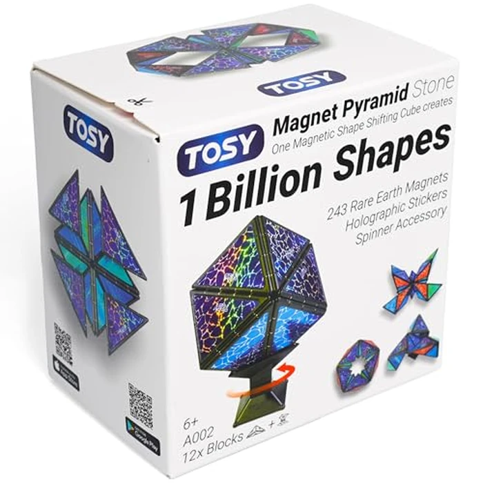 TOSY Magnet Pyramid Stone - 1 Cube Transforms into 1 Billion Shapes (Bunny, Egg Basket, Flowers, Heart), Easter Birthday Gift, 12 pcs, 243 Magnets, Holographic Design, Puzzle/STEM Toy by TOSY - Used - Like New condition - US$24.04