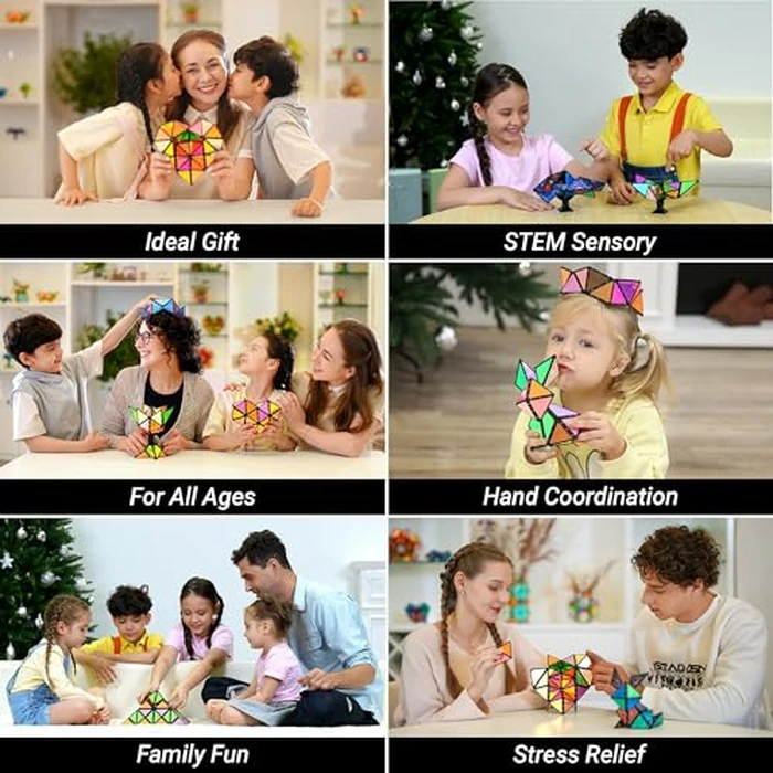 TOSY Magnet Pyramid Stone - 1 Cube Transforms into 1 Billion Shapes (Bunny, Egg Basket, Flowers, Heart), Easter Birthday Gift, 12 pcs, 243 Magnets, Holographic Design, Puzzle/STEM Toy by TOSY - Image 3