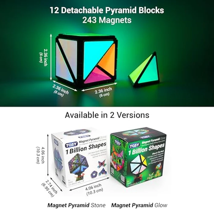 TOSY Magnet Pyramid Stone - 1 Cube Transforms into 1 Billion Shapes (Bunny, Egg Basket, Flowers, Heart), Easter Birthday Gift, 12 pcs, 243 Magnets, Holographic Design, Puzzle/STEM Toy by TOSY - Image 5