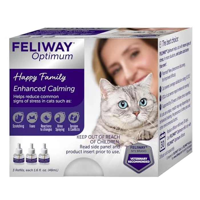 FELIWAY Optimum 3 x 30 Day Cat Calming Refills for Pheromone Diffuser, 3 x 48ml Value Pack - Helps Reduce Common Signs of Stress in Cats & Kittens, Enhanced Calming by FELIWAY - Image 1