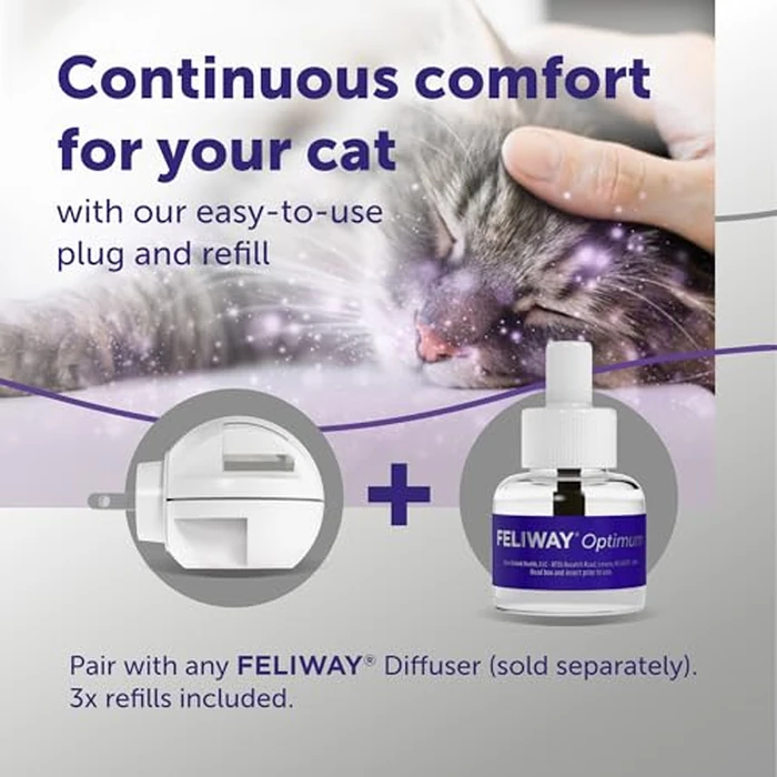 FELIWAY Optimum 3 x 30 Day Cat Calming Refills for Pheromone Diffuser, 3 x 48ml Value Pack - Helps Reduce Common Signs of Stress in Cats & Kittens, Enhanced Calming by FELIWAY - Image 3