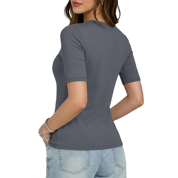YUCOLEN Womens Tops Dressy Casual Business Elbow Length Cotton Tshirts for 1/2 Sleeve Crew Neck T Shirts Fitted Soft Casual Summer Tops Neutral Grey S by YUCOLEN - Image 5