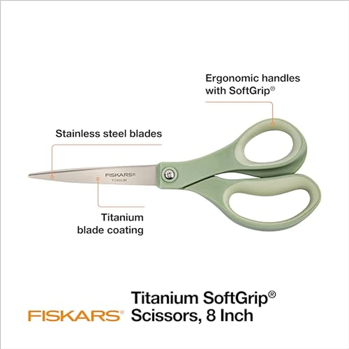 Fiskars 8” Comfort Grip Titanium Multipurpose Scissors with Ergonomic Handles for Everyday Cutting Tasks, Sharp Scissors for Home, Office, Crafts, Multicolor 3-Pack by Fiskars - Image 2