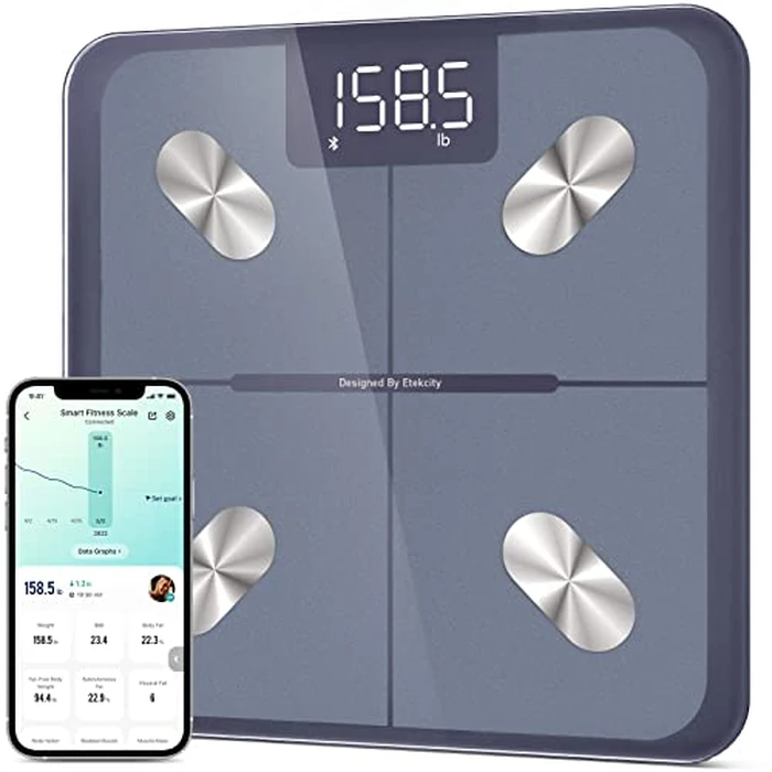 Etekcity Smart Scale for Body Weight and Fat Percentage, Digital Bathroom Accurate Weighing Machine for People's BMI Muscle, Bluetooth Electronic Body Composition Monitor Syncs with App, 400lb by Etekcity - Used - Acceptable condition - US$27.19
