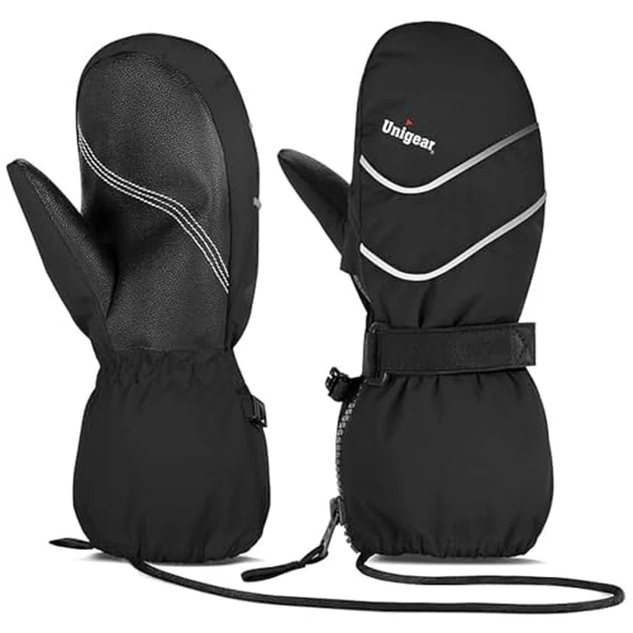 Unigear Kids Mittens Waterproof Winter Snow Ski Mittens with String for Boys Girls (Black, 1-2Y) by Unigear - Image 1
